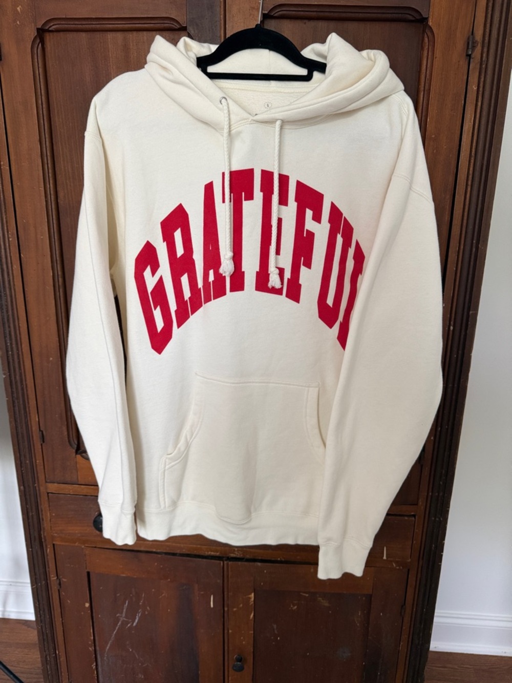 Grateful Arch Graphic Hoodie - Cream with Red Print by Grateful Apparel